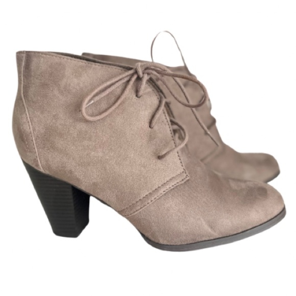 Preppy Academia Faux Suede Women’s Size 10 Gray Block Heel Prissy Ankle Booties